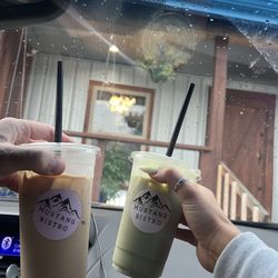 Mustang Bistro - Carmel-brûlée protein latte and blackberry matcha