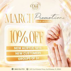 Diva Nails & Spa - MARCH PROMOTIONS AT DIVA NAILS & SPA 

March is the perfect time to refresh your look and treat yourself to a little self-care! At Diva