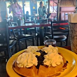 Hazel's Good Eats - Blueberry waffle, highly recommend. Best waffles I have ever had. Wiped off in no time.