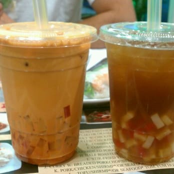 Pho 21 - Left to right: thai iced tea & black tea w/mango....both with jelly! - Vietnamese Near Me - Canoga Park, California Pho 21 - Left to right: thai iced tea & black tea w/mango....both with jelly! - Vietnamese Near Me - Canoga Park, California