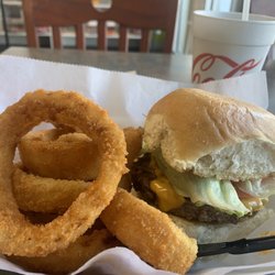 The Sugar Shack & Cafe - Cheeseburger combo with onion ring up-charge of $1.25 - $13.25ish total.