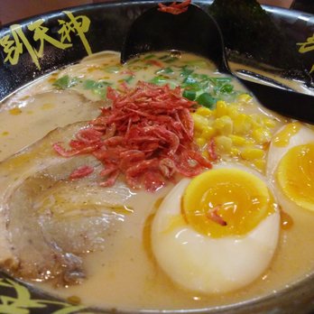Betsu Ten Jin - Prawn miso ramen ($12.95) with soup made out of 100% pork bone and water - Ramen Near Me - Seattle, Washington Betsu Ten Jin - Prawn miso ramen ($12.95) with soup made out of 100% pork bone and water - Ramen Near Me - Seattle, Washington
