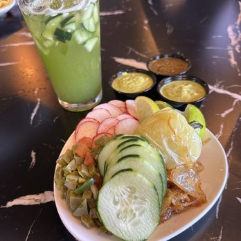 Kulturas - 3/4/25 Agua fresca-cucumber with the fixins (radish, cucumber, grilled onions, yellow pepper, nopales or cactus) - Latin American Near Me - Ontario, California
