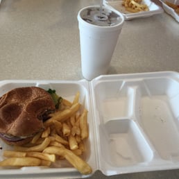 1/3lb burger w/Swiss, bacon, lettuce, onions, on a wheat bun..made to order with fresh fries!! Yum! Love the tropical tea! 1/3lb burger w/Swiss, bacon, lettuce, onions, on a wheat bun..made to order with fresh fries!! Yum! Love the tropical tea!
