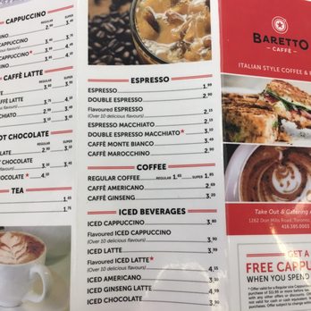 Baretto Caffe - Menu 2 - Cafes Near Me - Toronto, Ontario