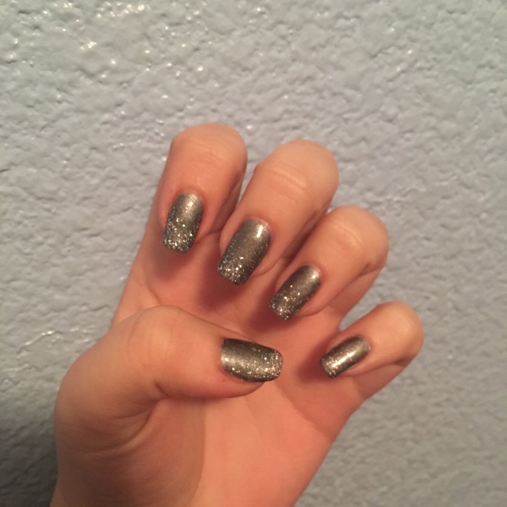 Creative Nails - Grey gel manicure with rockstar glitter fade (for the holidays) - Nail Salons Near Me - Las Vegas, Nevada