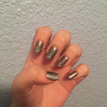 Creative Nails - Grey gel manicure with rockstar glitter fade (for the holidays) - Nail Salons Near Me - Las Vegas, Nevada
