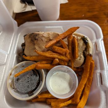 East Texas Burger Company - Left over to take home half of Philly Cheese steak sandwich and fries. - Burgers Near Me - Mineola, Texas