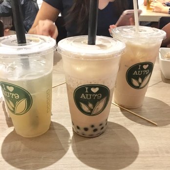 Au79 Teahouse - The drinks we ordered. The middle drink is the royal milk tea. I didn't enjoy it. - Coffee & Tea Near Me - Arcadia, California