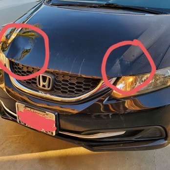Dent and Scratch Pro - Before.. my poor car. Lots of hood damage and scratches on the front bumper. Dings around the body too - Body Shops Near Me - San Diego, California