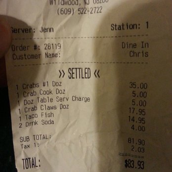 Hooked Up Seafood - Heres the reciept off the two non sense charges. I guess me spending almost a 100$ wasnt enough for Brights - Seafood Near Me - Wildwood, New Jersey Hooked Up Seafood - Heres the reciept off the two non sense charges. I guess me spending almost a 100$ wasnt enough for Brights - Seafood Near Me - Wildwood, New Jersey