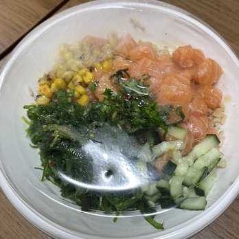 Poké Cleveland - salmon bowl with brown rice cucumber, and fire roasted corn - Poke Near Me - Highland Heights, Ohio Poké Cleveland - salmon bowl with brown rice cucumber, and fire roasted corn - Poke Near Me - Highland Heights, Ohio