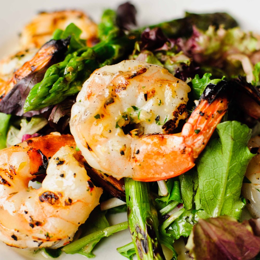 Caffe De Luca - Grilled Shrimp and Asparagus over Salad - Italian Near Me - Forest Park, Illinois Caffe De Luca - Grilled Shrimp and Asparagus over Salad - Italian Near Me - Forest Park, Illinois