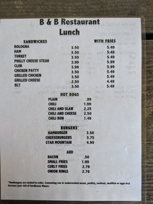 Menu photo 3 B & B Restaurant Tellico Plains, TN