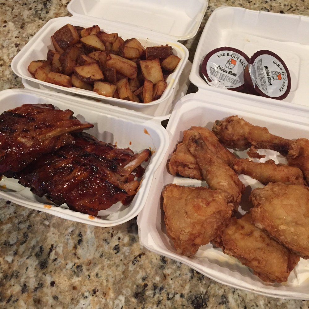 8 Pc dark, broasted potatos, and half slab ribs