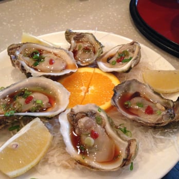 Sansu - 1/2 dozen fresh oysters appetizer with ponzu sauce already on them - Sushi Bars Near Me - East Lansing, Michigan Sansu - 1/2 dozen fresh oysters appetizer with ponzu sauce already on them - Sushi Bars Near Me - East Lansing, Michigan