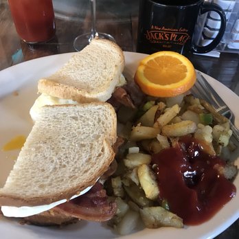 Jack's Place - Egg sandwich with bacon and home fries with a Mimosa!! It was delicious!!! - Breakfast & Brunch Near Me - Leona Valley, California Jack's Place - Egg sandwich with bacon and home fries with a Mimosa!! It was delicious!!! - Breakfast & Brunch Near Me - Leona Valley, California