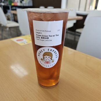 Honey Express Bento & Tea - Grape Green Tea w/Tea Jelly - Bubble Tea Near Me - Milpitas, California