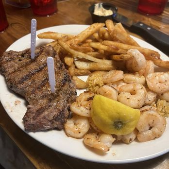 Santa Fe Cattle - Steak shrimp on rice and fries - American Near Me - Fort Payne, Alabama Santa Fe Cattle - Steak shrimp on rice and fries - American Near Me - Fort Payne, Alabama