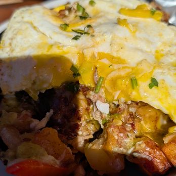El Buen Sazón - Carnitas Skillet (after a bite) - Breakfast & Brunch Near Me - San Jose, California