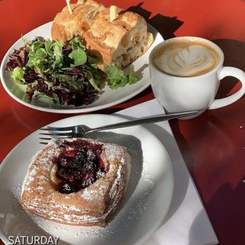 Madison Sourdough - The drew sandwich, caramel latte, and blackberry danish - Bakeries Near Me - Madison, Wisconsin