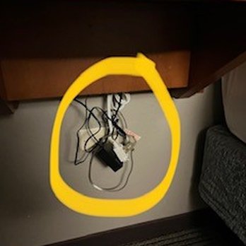 Hyatt Place Dallas/Plano - Room #2 - two-prong extension cord freely hanging to power alarm clock and phone - Hotels Near Me - Plano, Texas