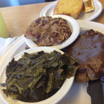 The Serving Spoon - Salisbury Steak, collard greens, corn bread and rice and beans. Built combo. - Breakfast & Brunch Near Me - Inglewood, California