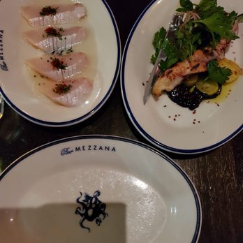 Bar Mezzana - Appetizers: grilled octopus and fish - Italian Near Me - Boston, Massachusetts Bar Mezzana - Appetizers: grilled octopus and fish - Italian Near Me - Boston, Massachusetts