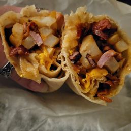 Inside the #1 breakfast burrito (no egg)