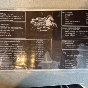 Pale Horse Coffee - Menu as of 8/25/23 - Coffee Roasteries Near Me - Chesapeake, Virginia Pale Horse Coffee - Menu as of 8/25/23 - Coffee Roasteries Near Me - Chesapeake, Virginia