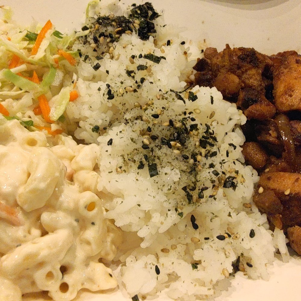 Marination Ma Kai - Luau plate with miso chicken. Comes with rice, slaw, and mac salad as well. - Korean Near Me - Seattle, Washington Marination Ma Kai - Luau plate with miso chicken. Comes with rice, slaw, and mac salad as well. - Korean Near Me - Seattle, Washington