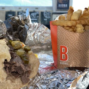 Buona - Buona Beef (Regular) "Original" & "Hot" with Regular Fries - Sandwiches Near Me - Rosemont, Illinois Buona - Buona Beef (Regular) "Original" & "Hot" with Regular Fries - Sandwiches Near Me - Rosemont, Illinois