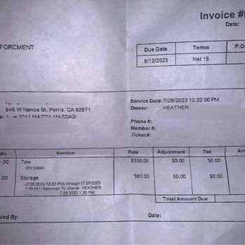 Auto Aide Towing - "Itemized receipt" - Auto Repair Near Me - Perris, California Auto Aide Towing - "Itemized receipt" - Auto Repair Near Me - Perris, California