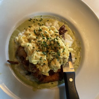 Meddlesome Moth - Mother & Child Reunion. Chicken and grits with scrambled eggs on top. - Bars Near Me - Dallas, Texas Meddlesome Moth - Mother & Child Reunion. Chicken and grits with scrambled eggs on top. - Bars Near Me - Dallas, Texas
