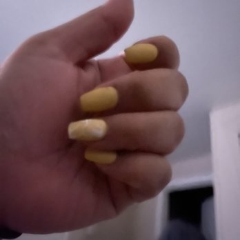 Elegant Nails & Spa - Coffin nails with matte canary yellow gel & marbled accents done by Lyly - Nail Salons Near Me - Mukilteo, Washington