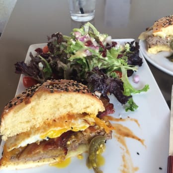 Eureka! - Jalapeño burger with side salad with the lemon vinaigrette. - American Near Me - Redlands, California Eureka! - Jalapeño burger with side salad with the lemon vinaigrette. - American Near Me - Redlands, California
