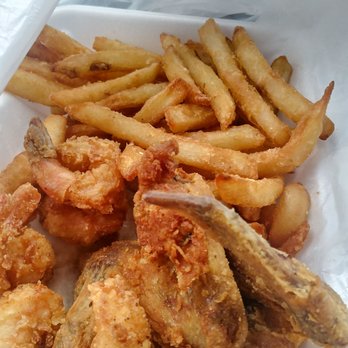 Nu Wave Fish & Chicken - Lunch special- 6 large shrimp, 2 wings fries and a drink (not pictured) $6.99 - Fish & Chips Near Me - Southfield, Michigan
