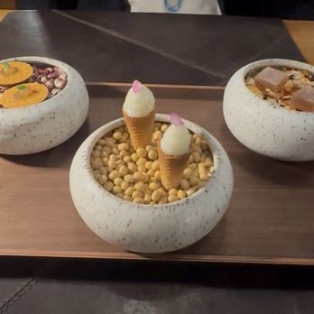 The Wolf's Tailor - candied squash, masa seca, and brown rice mousse served on corn - New American Near Me - Denver, Colorado