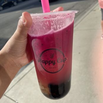 Happy Cup - Large Dragonfruit Lemonade with boba + lychee jelly. (Extras) :) - Bubble Tea Near Me - Glendale, California Happy Cup - Large Dragonfruit Lemonade with boba + lychee jelly. (Extras) :) - Bubble Tea Near Me - Glendale, California