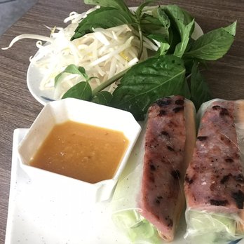 Pho 4 U - Grilled Pork Spring Roll with the bean sprouts and basil in the back. I forgot to take a photo of the dumplings before we devoured them - Vietnamese Near Me - Atascadero, California Pho 4 U - Grilled Pork Spring Roll with the bean sprouts and basil in the back. I forgot to take a photo of the dumplings before we devoured them - Vietnamese Near Me - Atascadero, California