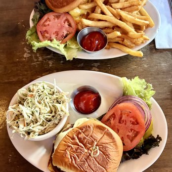 Amsterdam Ale House - Beyond Burger with coleslaw and Angus SLAM Burger with fries - Pubs Near Me - New York, New York Amsterdam Ale House - Beyond Burger with coleslaw and Angus SLAM Burger with fries - Pubs Near Me - New York, New York