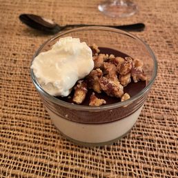 Malted Milk Pot de Creme with chocolate ganache and pretzel crumble. Malted Milk Pot de Creme with chocolate ganache and pretzel crumble.