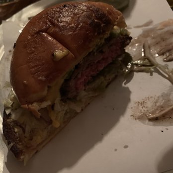 Dylan's Oyster Cellar - Chile burger split in half - Seafood Near Me - Baltimore, Maryland