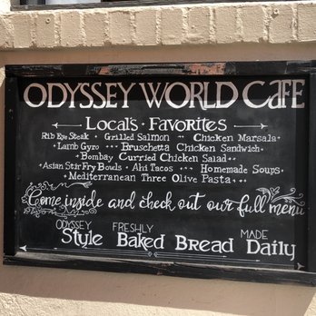 Odyssey World Cafe - Outside menu board (I was half done lunch) - Cafes Near Me - Paso Robles, California Odyssey World Cafe - Outside menu board (I was half done lunch) - Cafes Near Me - Paso Robles, California
