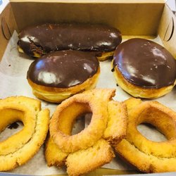 Delite Donuts - Top is Long John, Middle Bavarian Creme Filled and Bottom is Sourdough