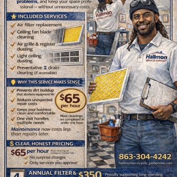 Hallmon Services - Cleaning For business air return and fans and lights - Heating & Air Conditioning/HVAC Near Me - Sanford, Florida Hallmon Services - Cleaning For business air return and fans and lights - Heating & Air Conditioning/HVAC Near Me - Sanford, Florida