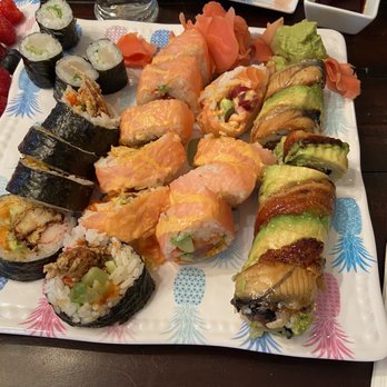 Domo Sushi - Pink lady - middle Dragon roll with tuna - right Spider roll - front left - Japanese Near Me - Toledo, Ohio