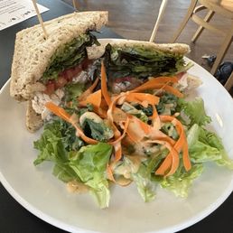 Chicken sandwich and side salad