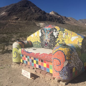 The Goldwell Open Air Museum - Sit here! ~ a mosaic couch in the middle of nowhere - Walking Tours Near Me - Beatty, Nevada