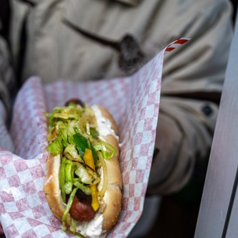 Dog In The Park - Seattle Dog ($8) Cream cheese and Caramelized Veggies (cabbage, onions and peppers) on a toasted bun - Hot Dogs Near Me - Seattle, Washington Dog In The Park - Seattle Dog ($8) Cream cheese and Caramelized Veggies (cabbage, onions and peppers) on a toasted bun - Hot Dogs Near Me - Seattle, Washington